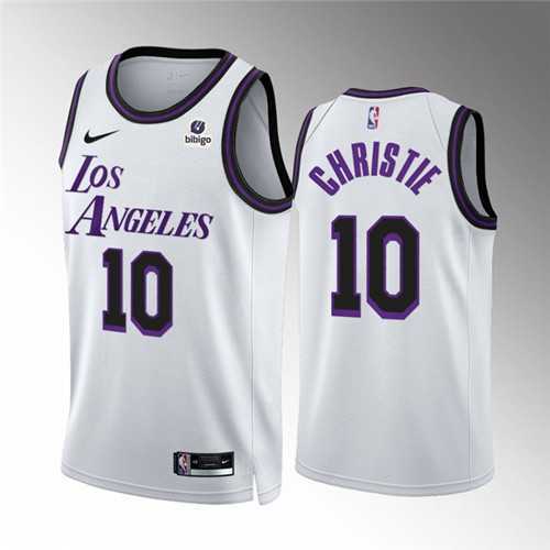 Mens Los Angeles Lakers #10 Max Christie White City Edition Stitched Basketball Jersey Dzhi